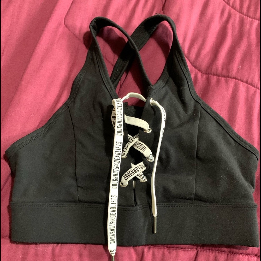 Tied cross back sports bra